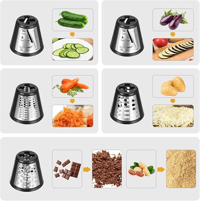 Homdox 250W Electric Cheese Grater, Electric Slicer Shredder, Salad Maker Electric Grater Electric Cheese Grater/Shredder with 5 Free Attachments, Ivory-FlexoryFit