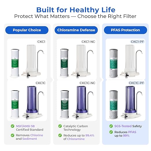 iSpring CKC1-PF 2.5" x 10" Countertop Water Filter, SGS-Tested Filter, Reduces PFAS, Chlorine, Odors - Easy Installation, Fits Most Faucets, Up to 12 Months, White (1 Filter Included)