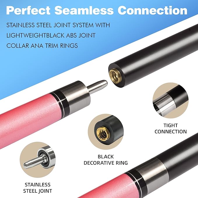 HomeSeason Glass Fiber Pool Cue 58" Professional Pool Stick 12.7mm 4-Layer Tip Low Deflection Cue Stick, 3 * 8/8Joint Pin, Ultra-Smooth, Billiard Cue Sticks-FlexoryFit
