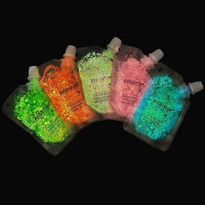 Holographic Face Glitter Gel Body Shimmer Makeup for for Hair, Face, Clavicle, Arm, Nail, Eyeshadow, Long Lasting Waterproof Mermaid Sequins Party Glitter for Rave Festival, 1.35oz (Luminous Pink)-FlexoryFit