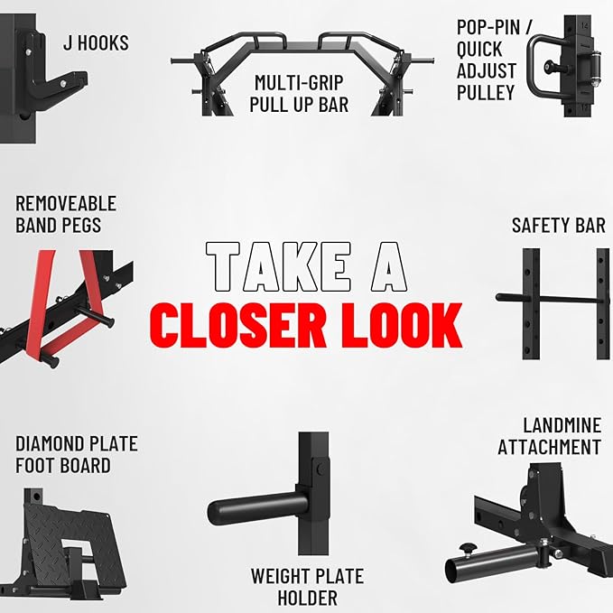 Mikolo Power Cage, Power Rack with Cable Crossover System, 1500LBS Squat Rack with LAT Pull Down System, Workout Cage with Pulley System for Fitness Home Gym-FlexoryFit