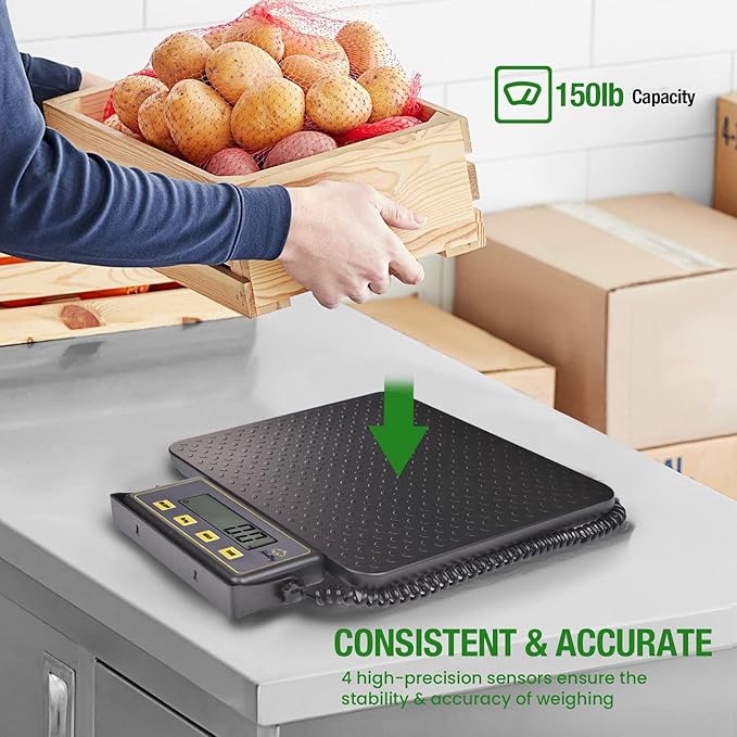 150lbs Commercial Scale Digital Receiving Scale with Anti-Slip Aluminum Platform, High Accuracy Food Scale with Hold/Tare/Auto-Off, Kitchen Scale with LCD Display for Restaurant/Cater-FlexoryFit