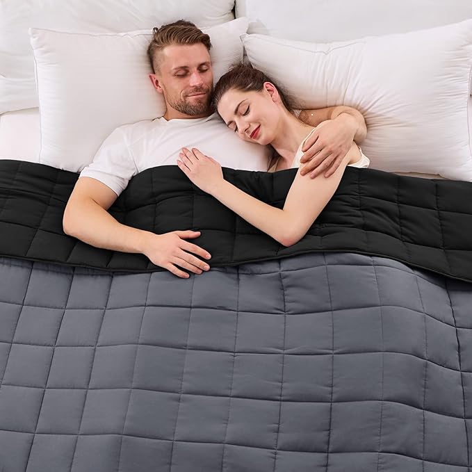 King Size Weighted Blanket for Adults (20 lbs, 80โ x 87โ, Grey& Black) Cooling Heavy Blanket for Sleeping Perfect for 190-210 lbs, Breathable Blanket for Adults & Couple All Season, Machine Washable
