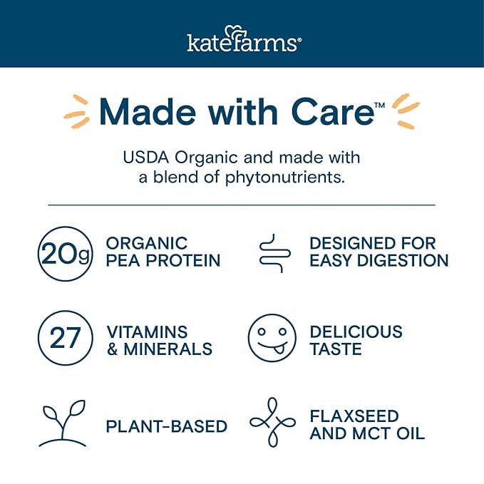 KATE FARMS Organic 1.4 High Calorie Nutrition Shake, Plain, 20g Protein, 27 Vitamins and Minerals, Meal Replacement, Protein Shake. 11 oz (12 Pack)-FlexoryFit