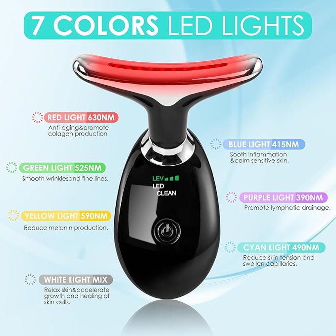 Facial Massager Red-Light-Therapy-for-Face and Neck, Face ๐ฒ culpting Wand with 7 Color (Bright Black)