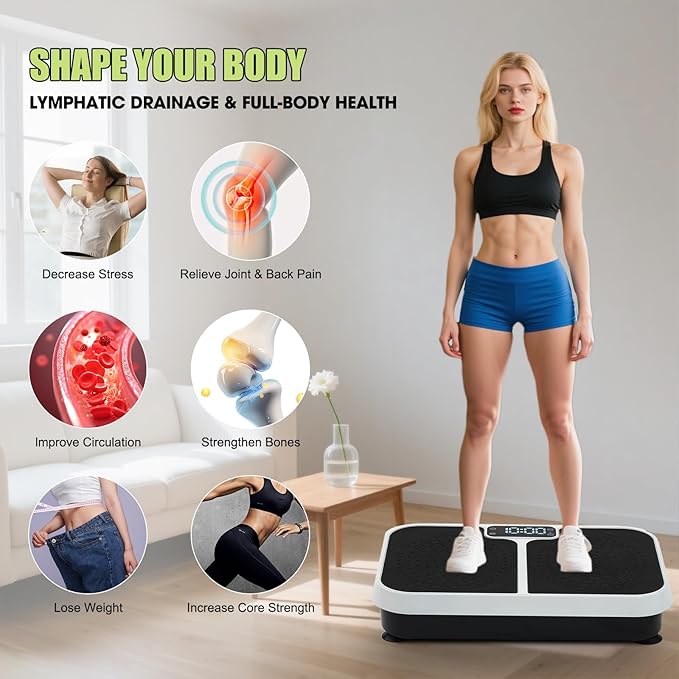 Homesy Vibration Plate Exercise Machine, Vibrating Plate for Lymphatic Drainage, Full Body Shaking Workout Fitness Platform Board, Sport Gym Equipment for Weight Loss Fat Burner for Women Men-FlexoryFit