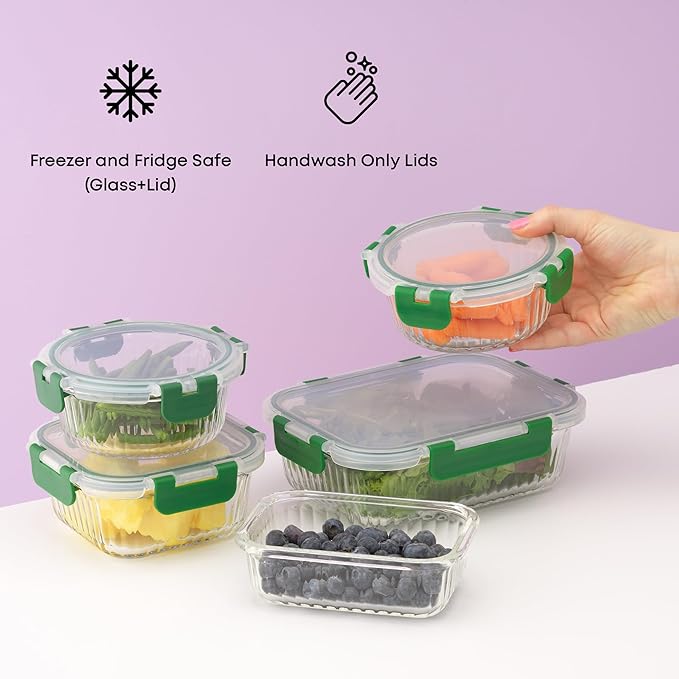 JoyJolt 24pc Borosilicate Glass Storage Containers with Lids | 12 Airtight/Freezer Safe Food Storage Containers for Pantry and Kitchen | Meal Prep Container for Lunch | Glass Tupperware Set-FlexoryFit