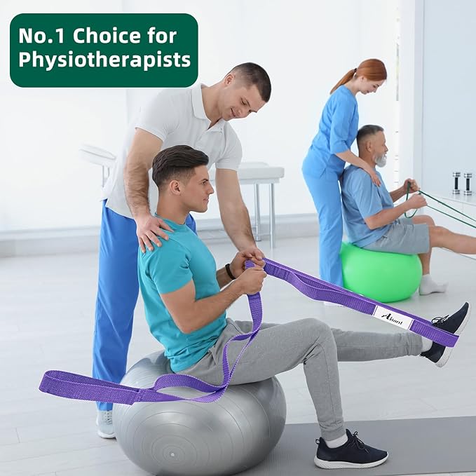 Stretching Strap Yoga Straps for Physical Therapy, 10 Loops Non-Elastic Stretch Band for Pilates, Flexibility, Exercise and Gymnastics-FlexoryFit