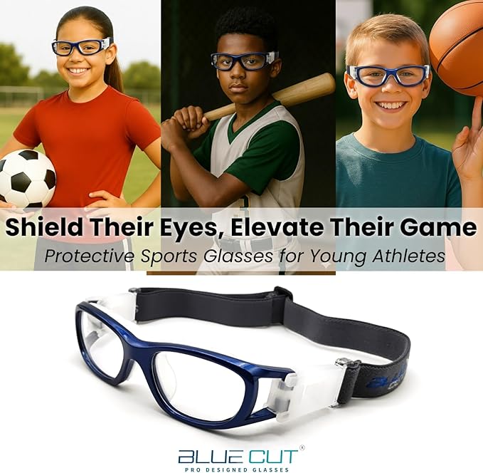 BLUE CUT Safety Basketball Goggles For Kids for Outdoor Sports Activities Anti Fog Replaceable to Prescription Lenses