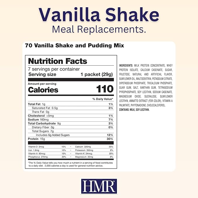 HMR 70 Plus Vanilla Shake & Pudding Mix | Meal Replacement Powder | Lactose-Free | 15g Protein | Supports Healthy Weight Loss | Easy to Make | Low Calorie | 21 Single Serving Packets-FlexoryFit