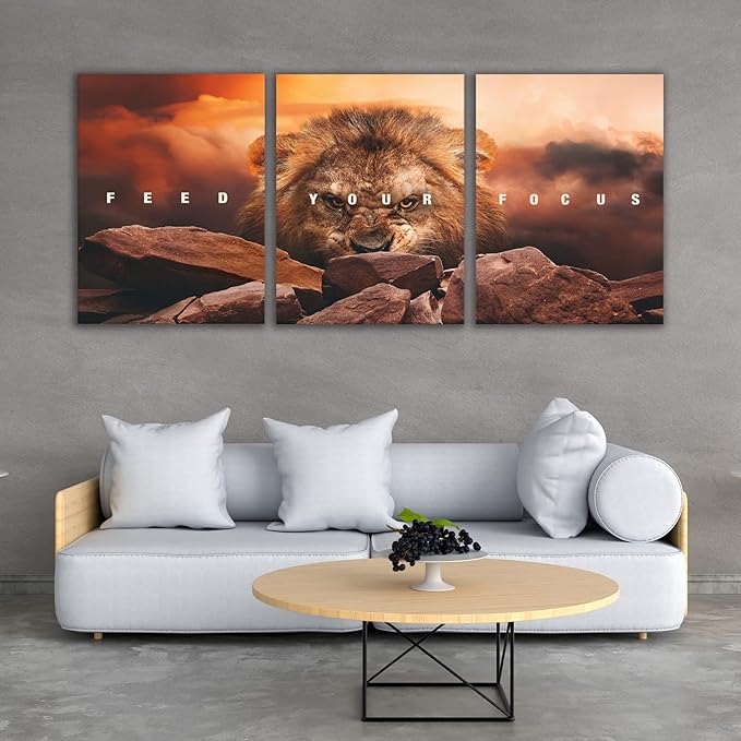Motivational Wall Art Inspirational Wall Art 3 Pieces Canvas Poster Wall Painting Lion Artwork for Living Room Bedroom Home Decor Prints Pictures Office Wall Decor Framed Ready to Hang 36''Wx 16''H-FlexoryFit