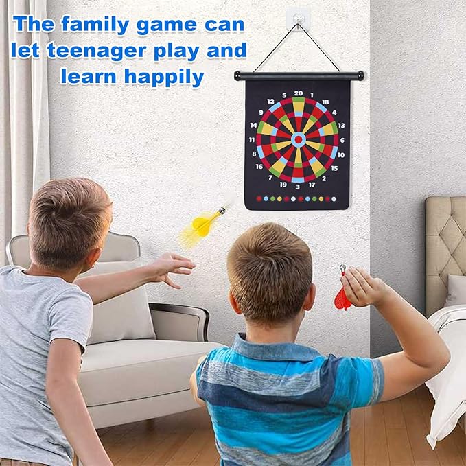 Magnetic Dart Board with 24pcs Darts,Indoor Outdoor Dart Game for Kids and Adults,2in1 Rollup Safe Dart Flights Toys Set for 3-12 Year Old Boys Girls Christmas Birthday Gifts