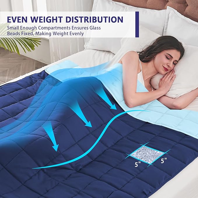 King Size Weighted Blanket for Adults (30 lbs, 80โ x 87โ, Navy & Blue) Cooling Heavy Blanket for Sleeping Perfect for 290-310 lbs, Breathable Blanket for Adults & Couple All Season, Machine Washable