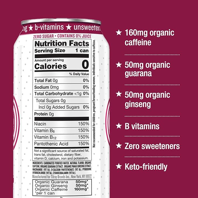 Hiball Clean Energy Drink - Wild Berry - Zero Sugar, Zero Calorie Sparkling Water with 160mg Organic Caffeine, 50mg Organic Ginseng, 50mg Organic Guarana and B Vitamins - 16 fl oz (8-Pack)-FlexoryFit