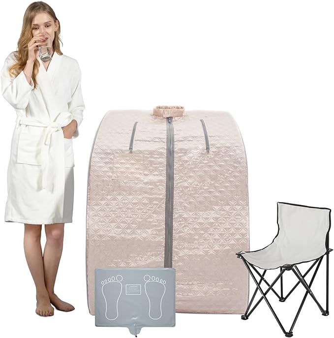 Smartmak Far Infrared Sauna, Full Body One Person Portable SPA Set with Time & Tempreture Remote Control, Heating Foot Pad and Foldable Reinforced Chair (L 27.6โโ x W 31.5โโ x H 37.8โโ)- Pearl Pink