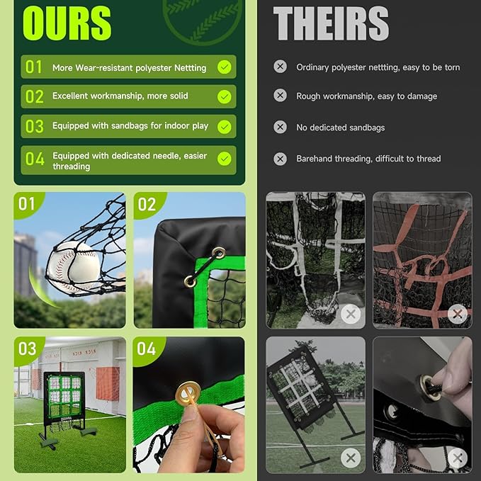 9 Hole Pitching Net, Heavy-Duty Baseball Net with Strike Zone for Pitching and Hitting, Height Adjustable Training Equipment with 9 Pocket Pitching Target for Baseball & Softball Practice-FlexoryFit