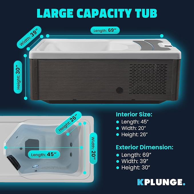Borealis 69-in. All-in-One Cold Plunge and Hot Tub with Built-in Chiller | Acrylic Interior with 2 Jets, Bluetooth Speakers, Lights, WiFi App Control Chiller for Indoor/Outdoor Use β White