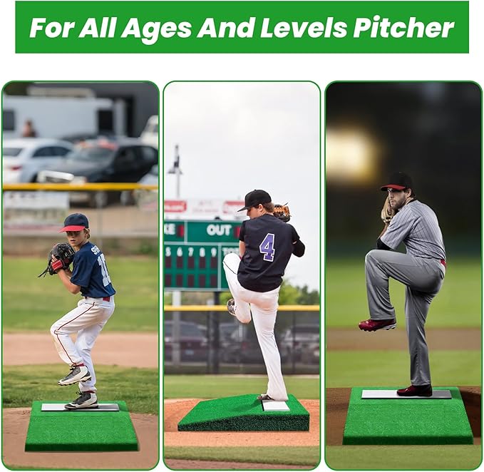4" Pitching Mound, Baseball Pitcher's Mound with Carry Handle and Regulation Pitching Rubber, Baseball Pitching Training Equipment 30x30x4 Inch for Indoor and Outdoor-FlexoryFit