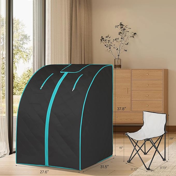 Smartmak Far Infrared Sauna, Full Body One Person Portable SPA Set with Time & Tempreture Remote Control, Heating Foot Pad and Foldable Reinforced Chair (L 27.6โโ x W 31.5โโ x H 37.8โโ) - Black