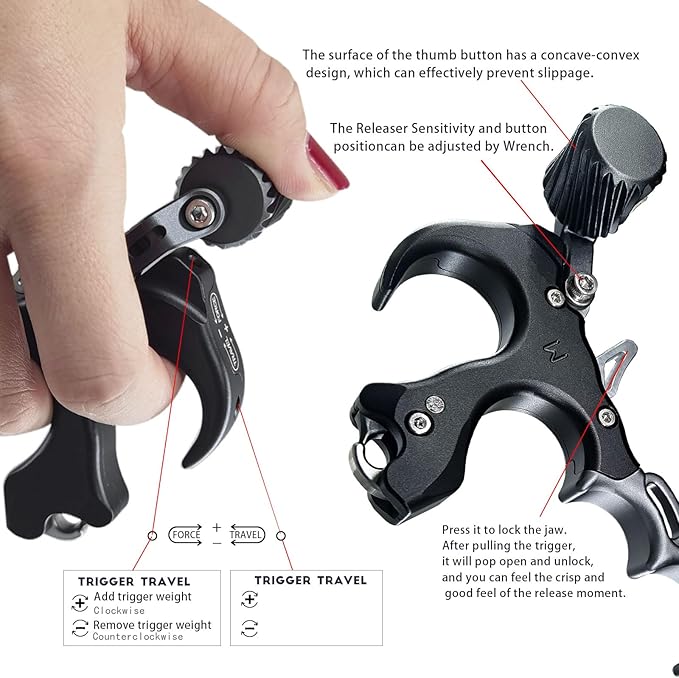 Compound Bow Aid Releaser with Wrist Straps and Adjustment Tool,Archery Release Aids with 3 Thumb Release Adjustable,Aluminum Alloy Aids.for Left and Right Handers.