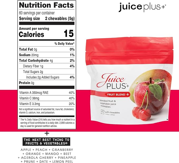 Juice Plus+ Fruit & Vegetable Blend Soft Chews - Tasty Vegan Fruit, Veggie Gummy Vitamins for Adults & Kids - 4 Month Supply 4 Packs (2 of Each Flavor)