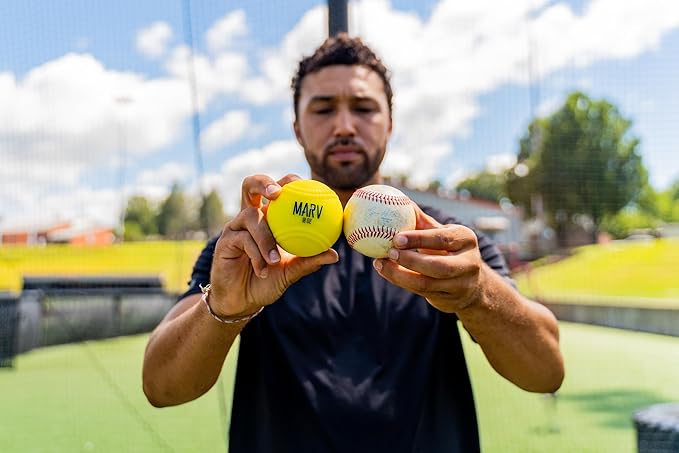 Marv Hitting Balls - 2 Dozen (24 Pack) | 10oz Heavy Training Baseballs for Power, Strength & Barrel Accuracy | Soft Shell & Bat Safe | Limited Flight | Ideal for Baseball and Softball Drills-FlexoryFit