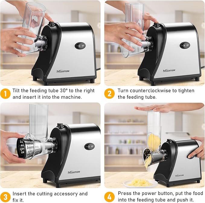 Homdox 250W Electric Cheese Grater, Electric Slicer Shredder, Salad Maker Electric Grater Electric Cheese Grater/Shredder with 5 Free Attachments, Ivory-FlexoryFit