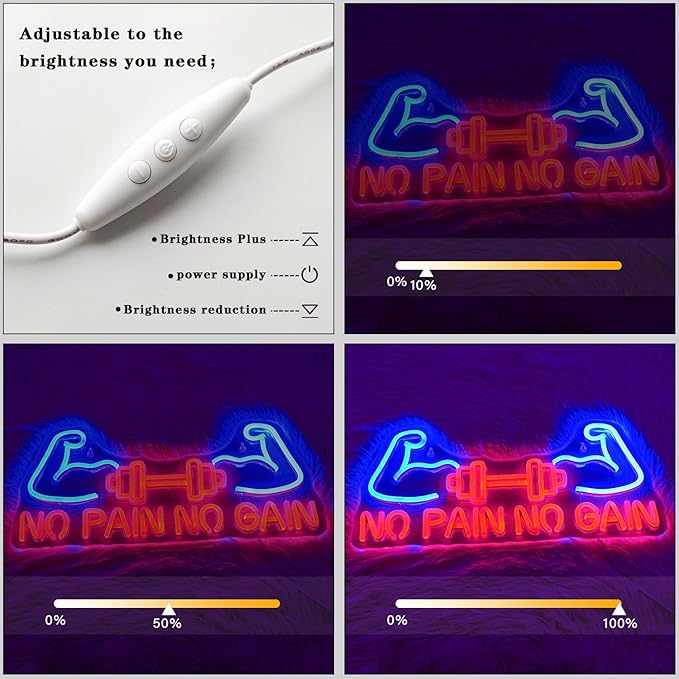 No Pain No Gain Neon Sign for Gym Decor Gym Neon Light Muscle Led Neon Sign Dumbbell LED Neon Light Weightlifting Neon Lights Fitness Club Neon Signs for Gym Fitness Club Store Decoration