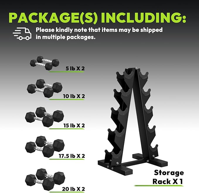 Hex Dumbbell Sets with Rack, 60-550 lb Rubber Encased Exercise & Fitness Dumbbells Set with Rack Option, Hand Weight for Strength Training, Weight Dumbbells-FlexoryFit