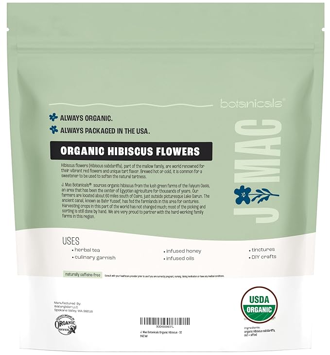 J MAC BOTANICALS Certified Organic Hibiscus Flower (2 Pounds), Hibiscus Tea, Cut & Sifted Flowers, Flor de Jamaica-FlexoryFit