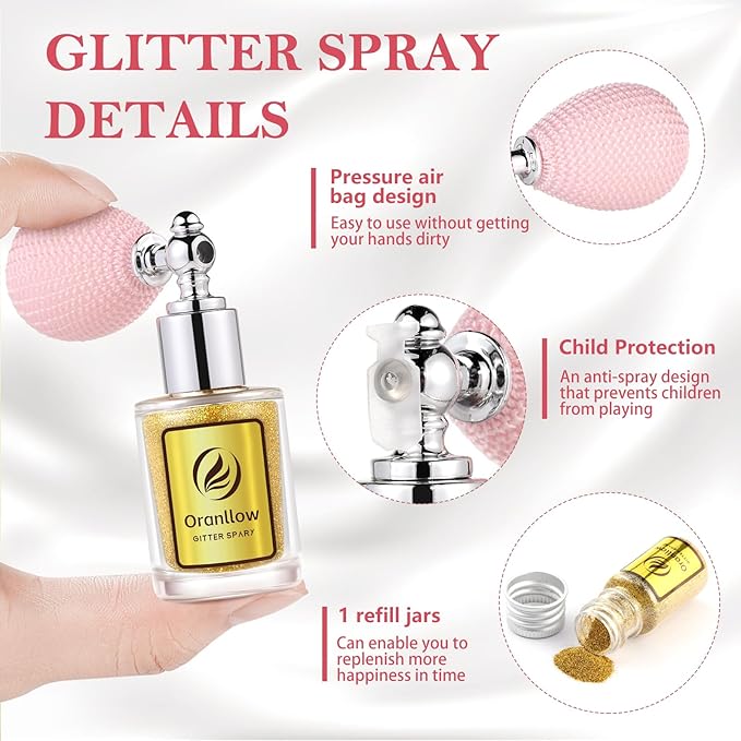 Holographic Body Glitter Spray - Shimmering Hair, Face & Body Sparkle for Festivals, Clothes, Nail Art Crafts Design & Special Events Makeup (Gold)-FlexoryFit