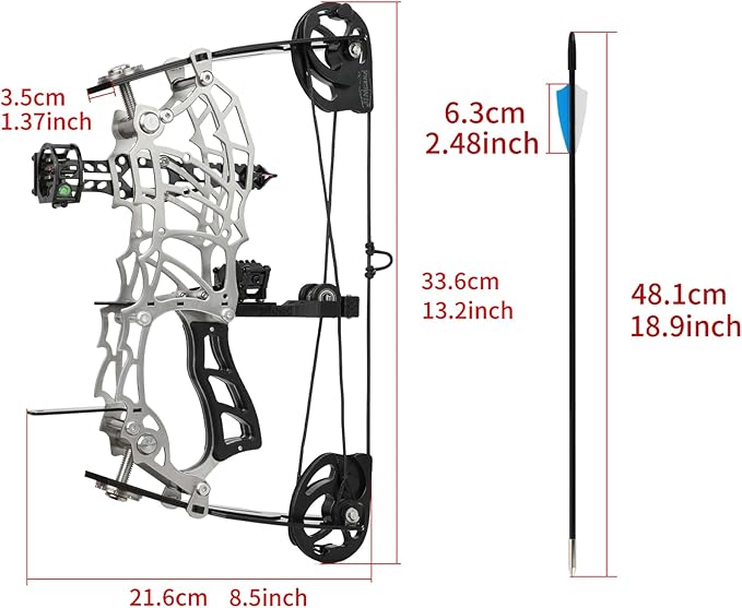 Short Axle Compound Bow Hunting Package Adjustable Draw Weight 15-32 Lbs No Bow Press Needed Includes 8 Carbon Arrows, Wrist Release & Sight Left/Right Hand (Short Shaft Type 1)