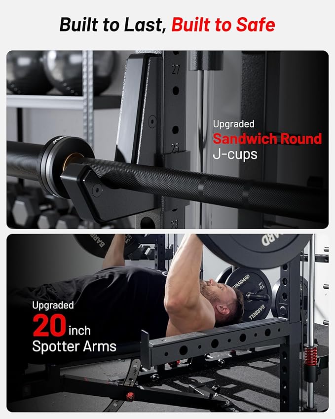 Mikolo Smith Machine, 2200lbs Squat Rack with LAT-Pull Down System & Cable Crossover Machine, Training Equipment with Leg Hold-Down Attachment-FlexoryFit