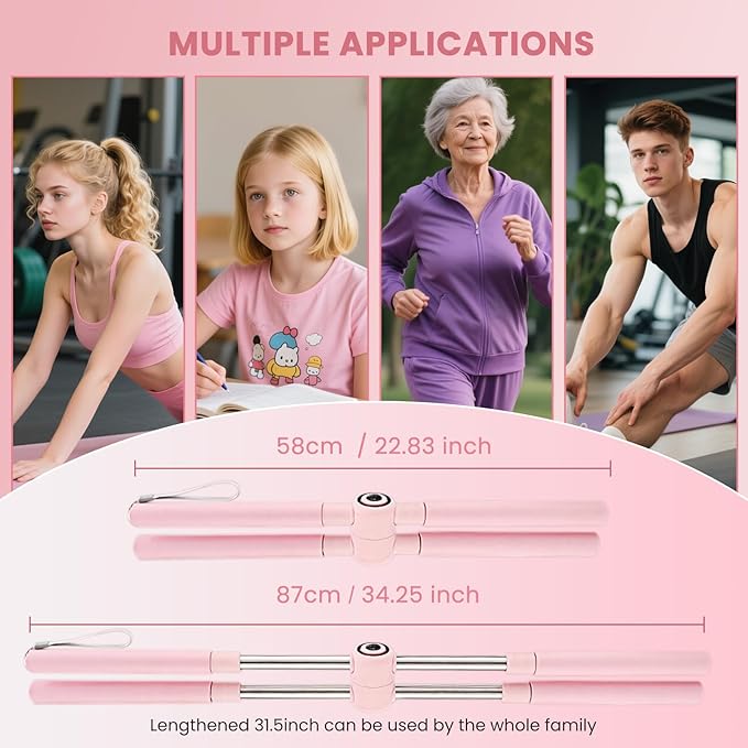 Yoga Stick, Posture Correction Stick for Women and Men, Relieve Back Pain, Upper and Lower Back Stretchers and Straighteners, 24.4-36.2 Inch Stretching Stick Neck Hump Corrector-FlexoryFit