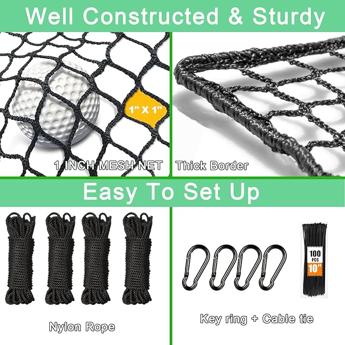 Storgem Golf Batting Cage Net with Extra Striking Net, Net Only, Heavy Duty Golf Hitting Practice Net, Backyard Batting Cage for Sports Training