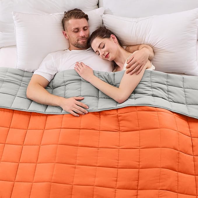 King Size Weighted Blanket for Adults (20 lbs, 80โ x 87โ, Orange) Cooling Heavy Blanket for Sleeping Perfect for 190-210 lbs, Breathable Blanket for Adults & Couple All Season, Machine Washable