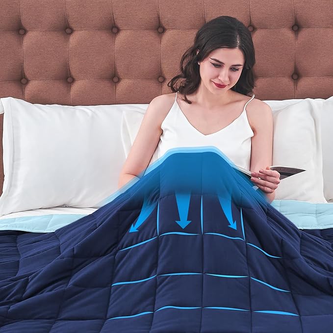 King Size Weighted Blanket for Adults (30 lbs, 80โ x 87โ, Navy & Blue) Cooling Heavy Blanket for Sleeping Perfect for 290-310 lbs, Breathable Blanket for Adults & Couple All Season, Machine Washable
