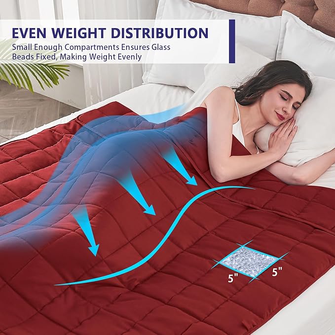 King Size Weighted Blanket for Adults (30 lbs, 80โ x 87โ, Red) Cooling Heavy Blanket for Sleeping Perfect for 290-310 lbs, Breathable Blanket for Adults & Couple All Season, Machine Washable