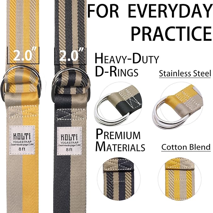 Yoga Exercise Adjustable Straps 8FT with Durable D-Ring for Pilates & Gym Workouts | Hold Poses, Stretch, Improve Flexibility & Maintain Balance-FlexoryFit