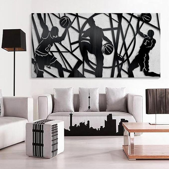 Large Sports Wall Art, Black and White Wall Art Basketball Poster Canvas Print Modern Pictures Paintings Ready to Hang Boys Teen Room Bedroom Home Office Gym Decor 29x58 IN-FlexoryFit
