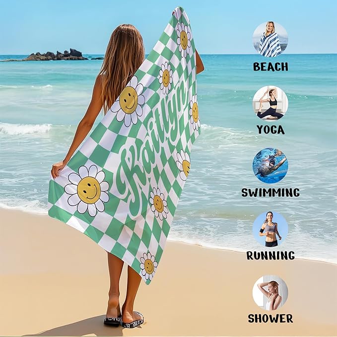 JML Personalized Beach Towel with Name, Custom Flower Beach Towel, Customized Microfiber Pool Towel, Quick Dry & Absorbent Swim Towel for Adult,Anniversary, Birthday, Summer Holiday,Vacation-FlexoryFit