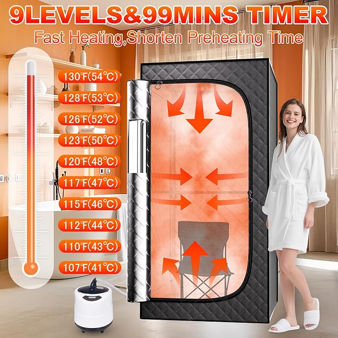 Portable Steam Sauna Box for Home: Full Size Sauna Tent for Personal Spa - Fast Heating Sauna Box with 3L Steamer, Folding Chair, Remote Control, 32" x 32" x 71"