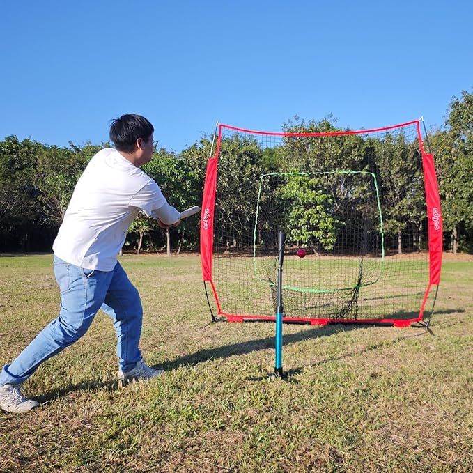 Baseball&Softball Tee,Batting Tee,Adjustable Height:25-37 inches,2 Flexible Top Rubber,X-Style Foldable&Heavy-Duty Base and Carrying Bag for Easy Store&Carrying