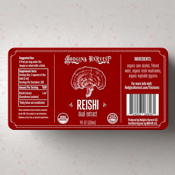 Hodgins Harvest Organic Reishi Tincture | Made with Mushrooms Grown On Our Farm in The USA | Dual Extract | Extra-Concentrated (4 fl oz)-FlexoryFit