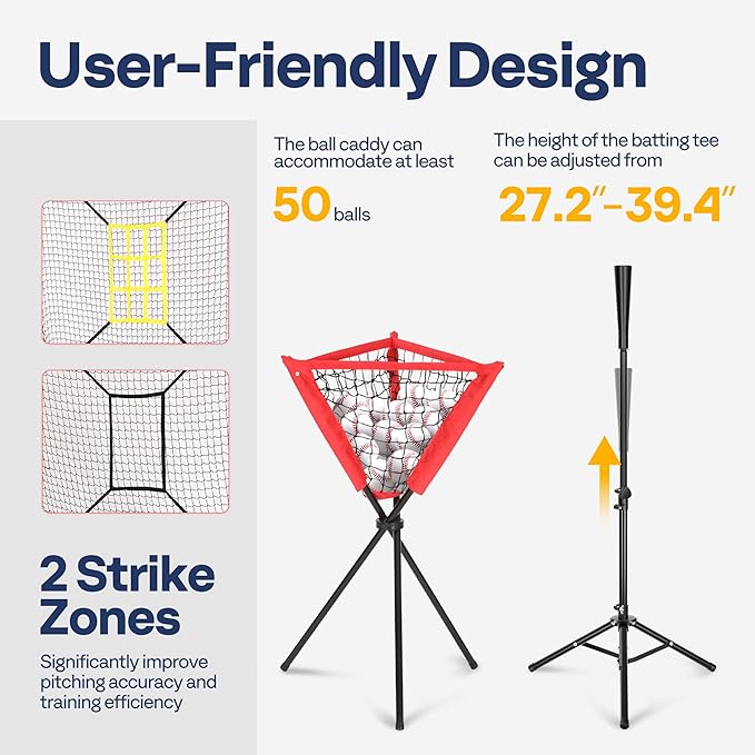 VIVOHOME Baseball Softball Hitting Net with Large Ball Collection System, 7 x 7 ft Baseball Batting Pitching Net with Tee, 2 Strike Zone, Carry Bag