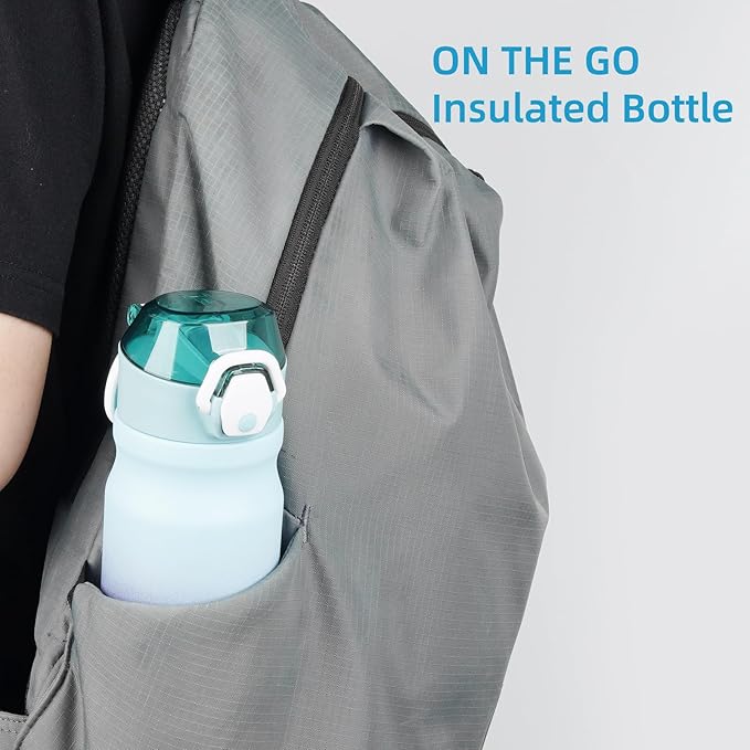 Insulated Water Bottle with Straw and Carry Loop,18 oz Stainless Steel Double Wall Vaccum Metal Water Flask with Leak-proof Lid,Ocean Dream-FlexoryFit
