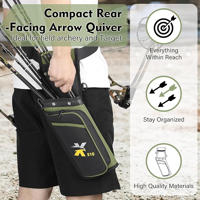 SUNYA X510 Field & Competition Hip Arrow Quiver | 3-Slot Noise-Free Archery Quiver with Sturdy Storage System (42x18cm)