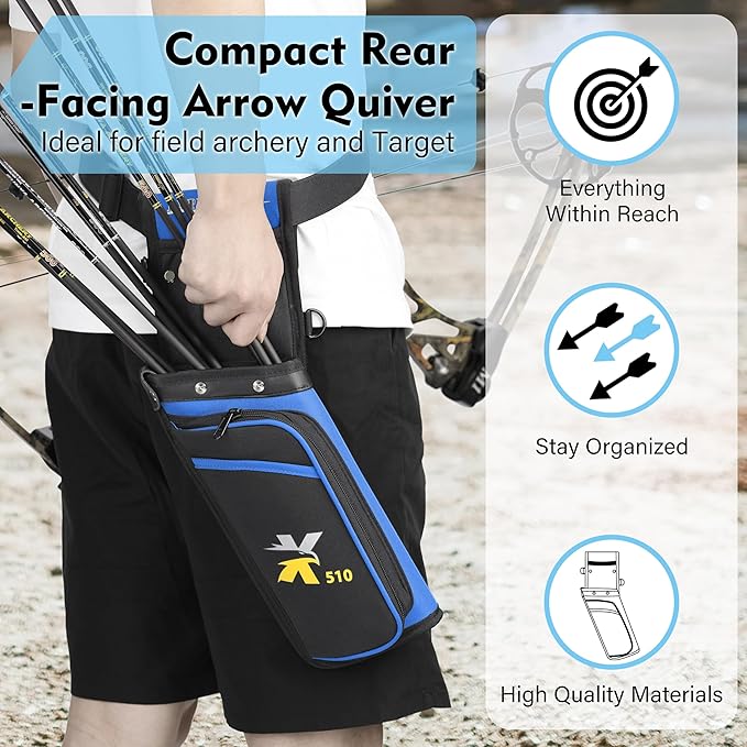 SUNYA X510 Field & Competition Hip Arrow Quiver | 3-Slot Noise-Free Archery Quiver with Sturdy Storage System (42x18cm)
