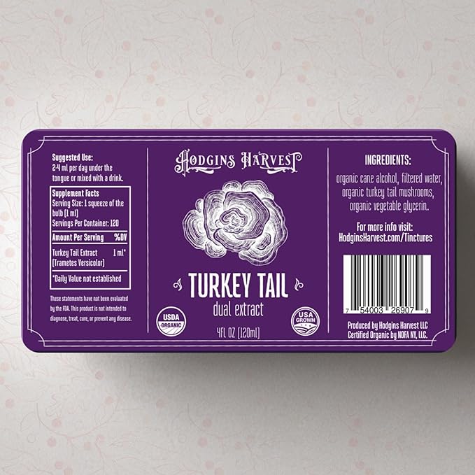 Hodgins Harvest Organic Turkey Tail Tincture | Made with Mushrooms Grown On Our Farm in The USA | Dual Extract | Extra-Concentrated (4 fl oz)-FlexoryFit