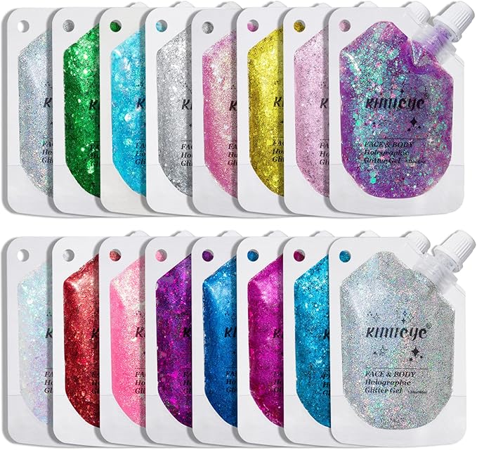 Holographic Face Glitter Gel Body Shimmer Makeup for for Hair, Face, Clavicle, Arm, Nail, Eyeshadow, Long Lasting Waterproof Mermaid Sequins Party Glitter for Rave Festival, 1.35oz (Laser Gold #6)-FlexoryFit